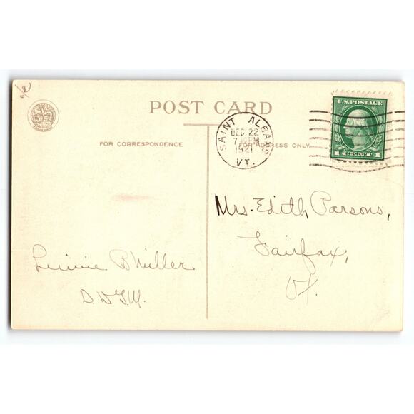 Vintage 1921 Christmas Postcard Winter Cabin & Poinsettias by Wolf & Co. - Picture 2 of 2